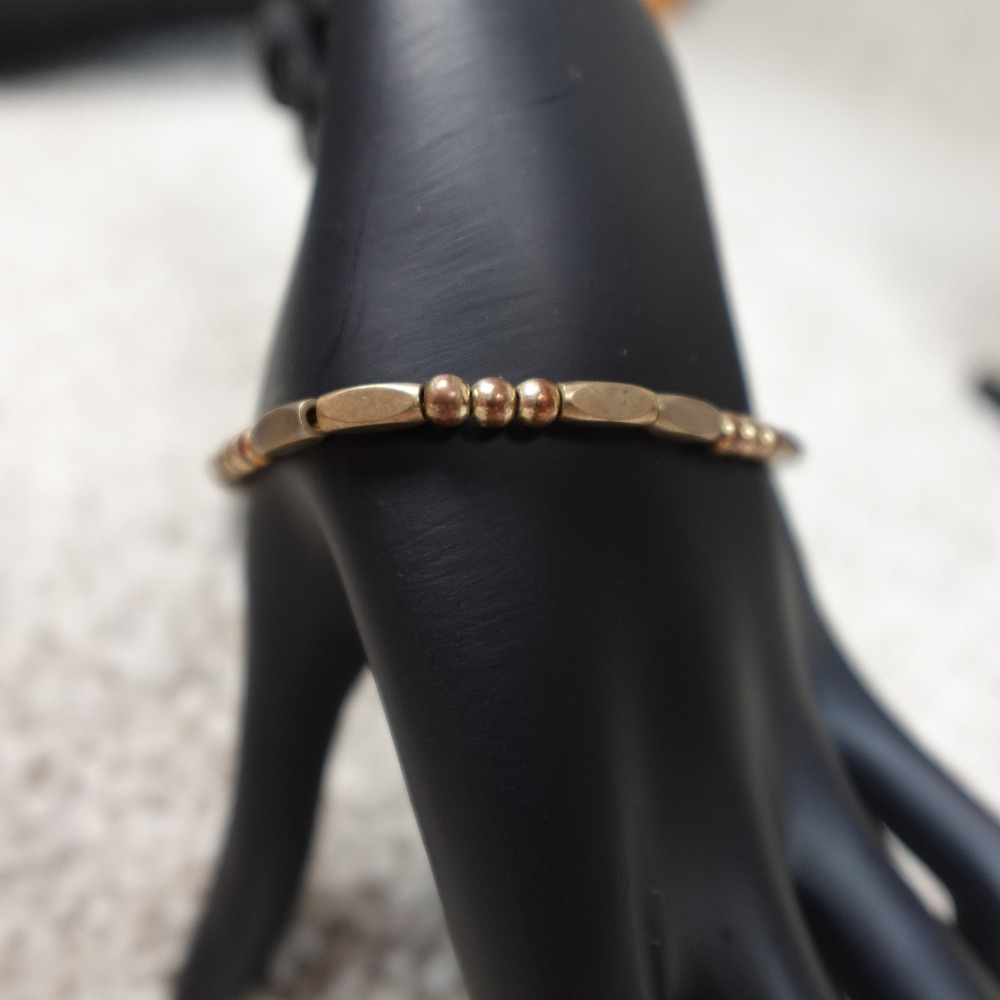 Mixed Metal Two Tone Stretch Bracelet Rose Gold Yellow Gold Geometric Faceted